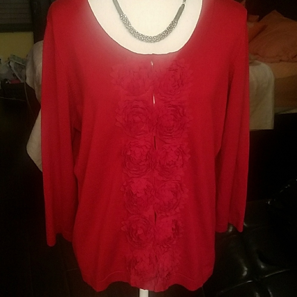 Cyrus Nordstrom red sweater with beautiful roses